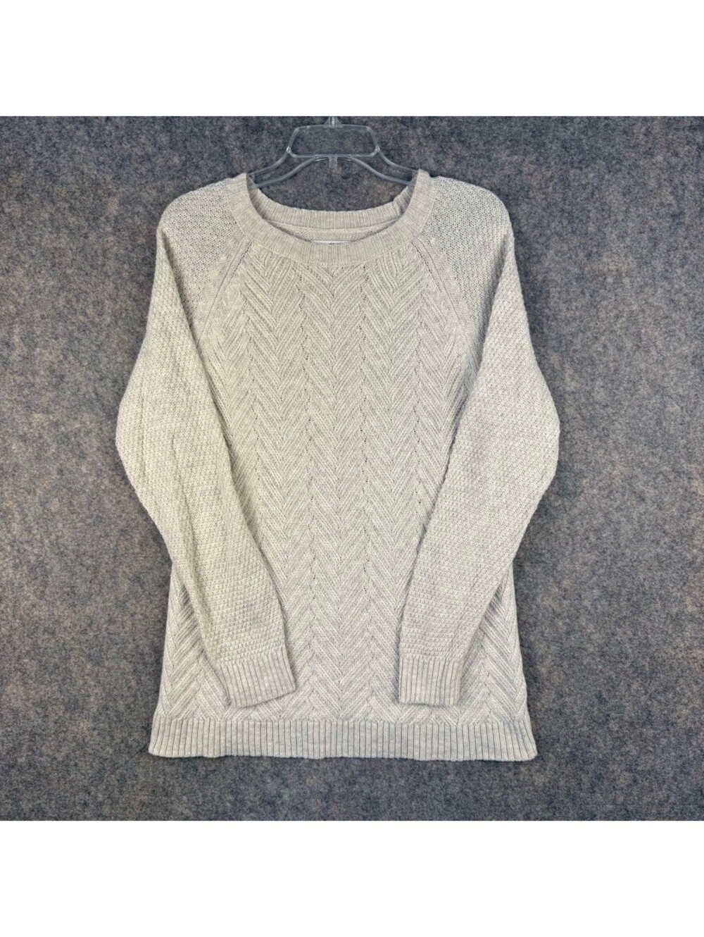 Herringbone Off White Crew Neck Sweater Womens Est. Size M Coastal Grandma 443